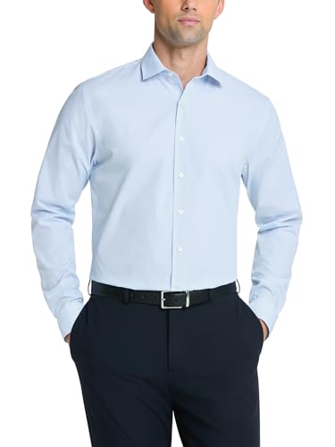 Image of Unlisted by Kenneth Cole mens Slim Fit Checks and Stripes (Patterned) Dress Shirt, Sky Blue, 16 -16.5 Neck 34 -35 Sleeve US