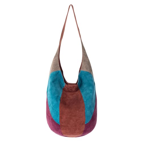 The Sak 120 Hobo Bag in Crochet - Large Women's Purse & Shoulder Bag for Everyday Travel - Durable Handbag With Back Zipper Pocket and Magnetic Snap Closure - Leather/Suede Multi Patch