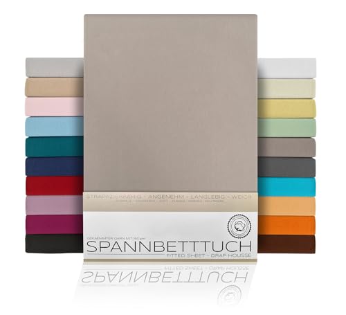 BEAUTEX Spannbetttuch Bettlaken aus Baumwolle Premium Jersey Stoff 160g/m Größe und Farbe wählbar (Standard - 180x200x30 cm Stein)