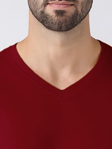 Image of Friskers Men's V-Neck Short Sleeves Cotton T-Shirt - Casual T-Shirt, Regular Fit