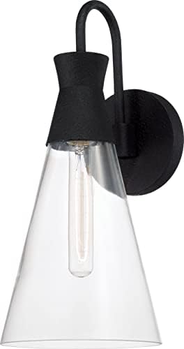 Capital Lighting 650311XK Paloma Modern Clear Glass Cone Wall Sconce, 1-Light 100 Watt, 16" H x 7" W, Textured Black