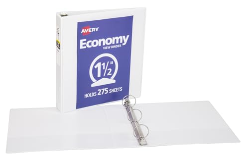 Image of Avery Standard View 3 Ring Binder, 1.5 inch Round Rings, 1 White Binder