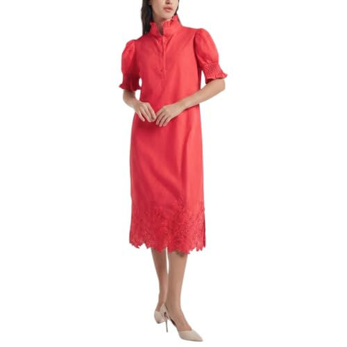 Image of Women's Summer Embroidered Midi Dress 2026 Button Down Short Sleeve Floral Shirt Dress