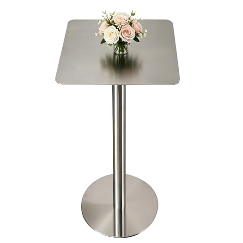 Luyckfrazy Mesa de Comedor Moderna de Acero Inoxidable, Escritorio de Desayuno de Cocina Cuadrado, Mesa de Oficina para cafetería, hogar, Comedor, Bar, Pub, Patio al Aire Libre(60x60x105cm)