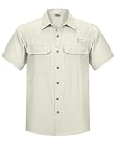 Outdoor Ventures Men's Lightweight Short Sleeve Fishing Shirt UPF 50 Button Down Quick Dry Cooling Hiking Travel Safari Shirt Khaki