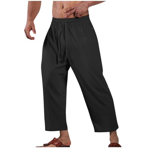 Pants for Men Cotton Linen Capri Pants Drawstring Elastic Waist Casual Lightweight Loose Summer Fall Beach Sport Pant2