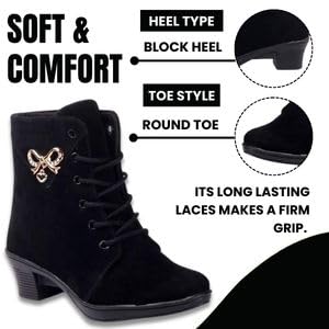 Image of KRAFTER Women's And Girls Classic Winter Suede velvet High heel Boots Casual, Outdoor and Holiday Outings