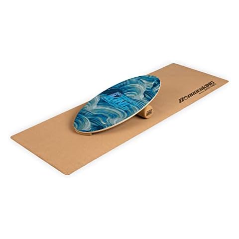 BoarderKING Balance Board, Surf Board Balance Adults, Kids and Toddlers, Wooden Trickboard Cork Board Roll Mat Set, Balance Trainer Plate Training Equipment, Wobble Fit Turnboard for Dancers and Yoga Cover