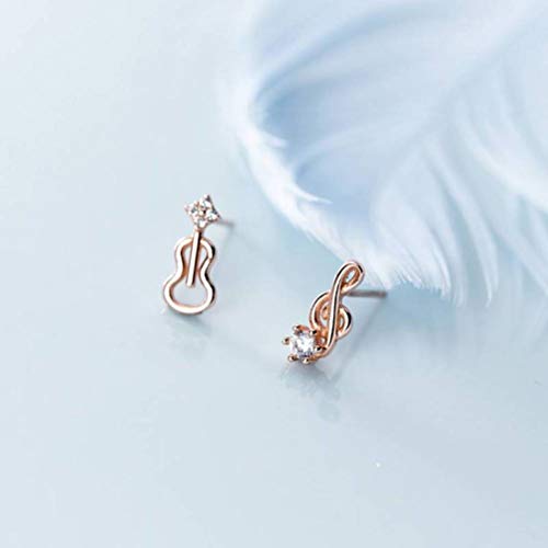 WOZUIMEI S925 Pendientes de Nota Asimétricos de Dama Pequeña de Plata Pendientes de Violín de Micro Diamante Lindooro rosa Cover