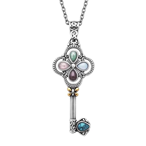 Key Necklace Pendant Stainless Steel with Gold Plated - Charm Necklace for Women with Rose Quartz, Amethyst, Aventurine, Opalite & Howlite Jewelry Chain Length - 20 inch Birthday Gifts for Women