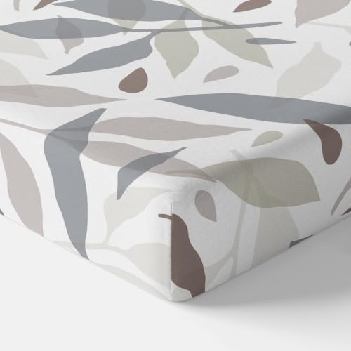 Image of LORETO - A QUALITY LINEN BRAND 210 TC 100% Pure Cotton Double /Queen Fitted Bedsheet with 2 Pillow Covers for 78 x 60 Inch Mattress, All-Around Elastic, 8 Inch Deep Pocket, Grey Leaf Whisper
