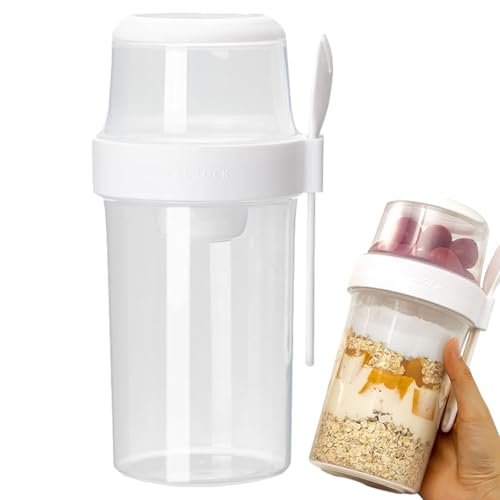 Tarro De Avena - PP, Taza De Cereal Para Llevar De 8,46 X 4,13 Pulgadas, Diseño A Prueba De Fugas | Contenedor De Desayuno Portátil De Doble Capa, Taza De Refrigerio Para Viajes, Oficina, Escuela, Pic
