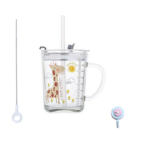 Taza de Leche con Pajita, Tazas Medición Vaso Leche con Tapa Resistente al calor para jugo de leche para microondas, ciervo amarillo