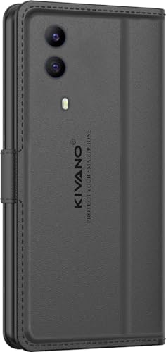 Image of KIVANO LUXE Compatible for Vivo Y51 (2020) / Vivo Y53s / Vivo Y31 / Vivo Y51A Luxury Handmade Leather Magnetic Flip Folio Case | Card Holder & Kickstand | Slim Protective Cover | Unisex - Black