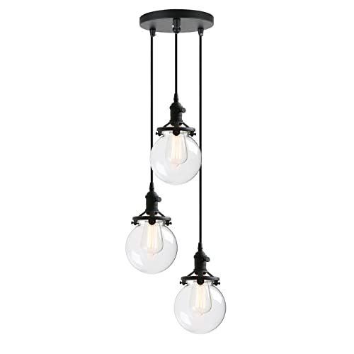Phansthy Chandelier Light 3 Lights Industrial Pendant Light With 5.9 Inch Clear Glass Canopy #TOP16