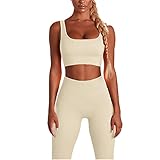 MATIRD 2 Piece Workout Outfits Set for Women Seamless Yoga Activewear Set Ribbed High Waist Leggings...
