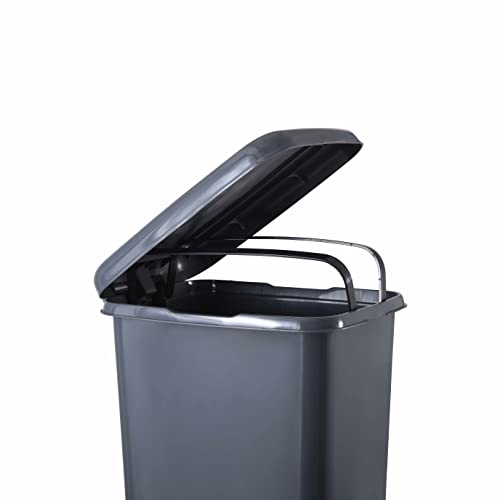 Image of Superio Slim Trash Can with Foot Pedal - 16 Gallon Step-On Trash Can, Garbage Can, Small Trash Can for Bathroom, Kitchen, Office, Patio, or Backyard - Onyx Grey (3 Pack)