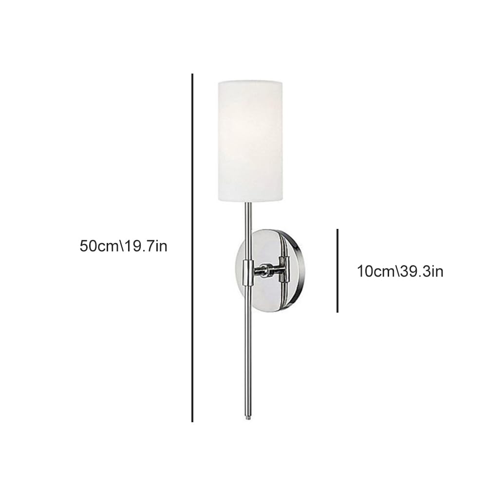 Lot de 2 appliques murales industrielles vintage linéaires longues avec abat-jour en tissu cylindrique blanc, lampe murale américaine rurale câblée en métal, éclairage moderne chromé/noir pour