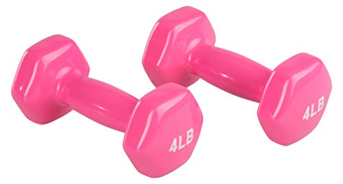 Image of AmazonBasics Vinyl 4 Pound Dumbbells - Set of 2, Pink and AmazonBasics Adjustable Hand Grip Strengthener, 2-Pack, Green