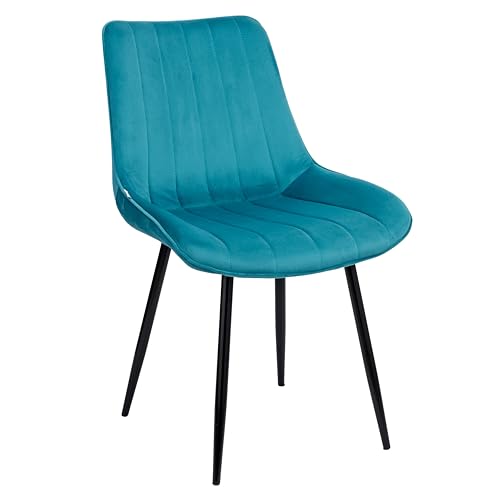 Baroni Home Sedia Moderna con Rivestimento in Velluto e Gambe in Acciaio Nero, Poltrona da Soggiorno, Camera da Letto, Sala da Pranzo, Blu Petrolio, 53x86x44 cm