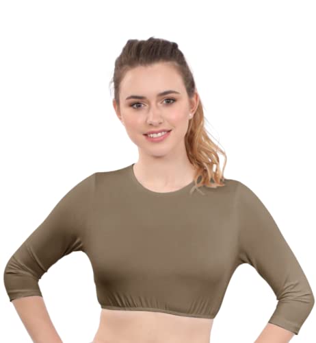 Image of Kosher Casual Women's Modest High Neck Cropped Layering Shell - Cotton Spandex 3-4 Sleeve Base Pullover Top