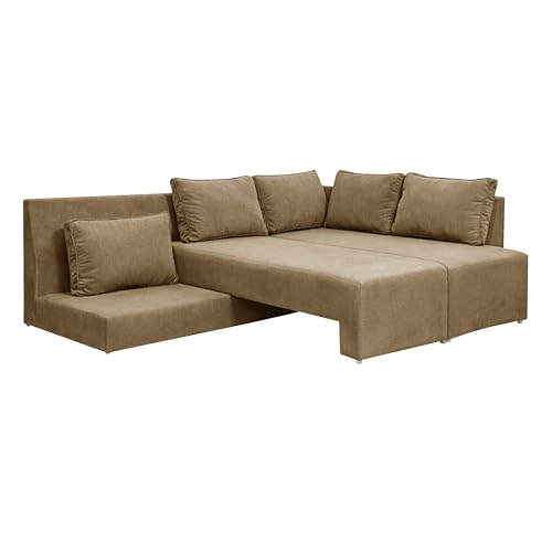 Image of Rosebell L-Shape 5 Seater Sofa Cum Bed, Sectional Couch with Cushions, Space Saving Corner Sofa, Modern Foldable Seating & Sleeping Solution for Living Room, Guest Room & Small Spaces - Golden