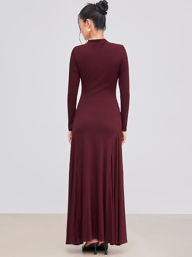 CIDER Turtle Neck Long Sleeve Ruched Knit Elegant Solid Party Middle Waist Maxi Elegant Dress4