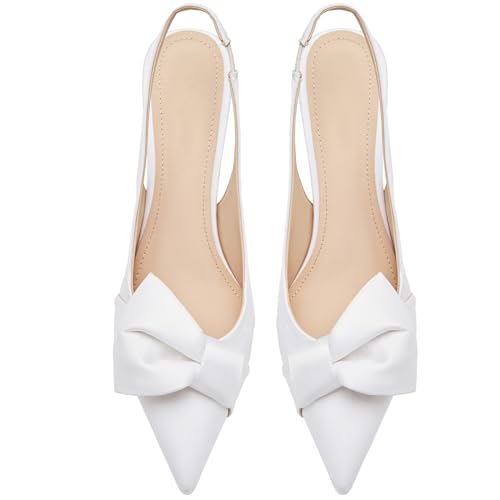 Image of Women's Slingback Heels with Bow Pointed Toe Pumps with Elasticated Strap 3.3 inch High Heels for Evening Dress Shoes