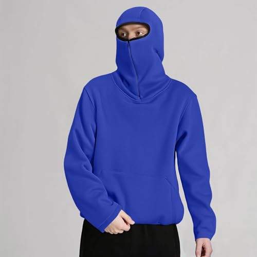 Men's Fleece Hoodie with Mask Built in Gaiter Tactical Fishing Sweatshirt Hip Hop High Street Half Zip Autumn Winter Top4