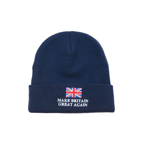 Make Britain Great Again Ski Hat Reform UK Pro Trump Hat Unisex Heavy Duty Beanie Hat with Embroidered Union Jack (UK Alpha One Size Navy Blue)