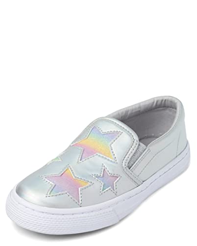 The Children's Place Girls Casual Slip On Shoes Sneaker, Silver Glitter Stars, 4 Big Kid #TOP17