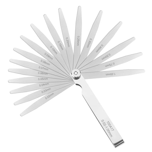 17 Lames Jauge d'Épaisseur, 0.02-1.00 mm Jauge D'épaisseur Pliante Jeu Cale Soupape En Acier Inoxydable de Précision Jeu de Cales D'épaisseur Métrique Outil Mesurer la Largeur/Épaisseur de l'écart