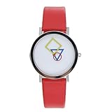 Made in Germany Aristo - Damenarmbanduhr im Bauhausstil mit Rotem Lederarmband und Weißem Ziffernblatt - 100 Jahre Bauhaus Jubliäum - Made in Germany