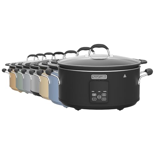 Image of HOMECOOKIN Slow Cooker, Extra Large 10 Quart Programmable Slow Cookers, Dishwasher Safe Glass Lid & Crock, Kitchen Appliance for Families and Gatherings, Grey