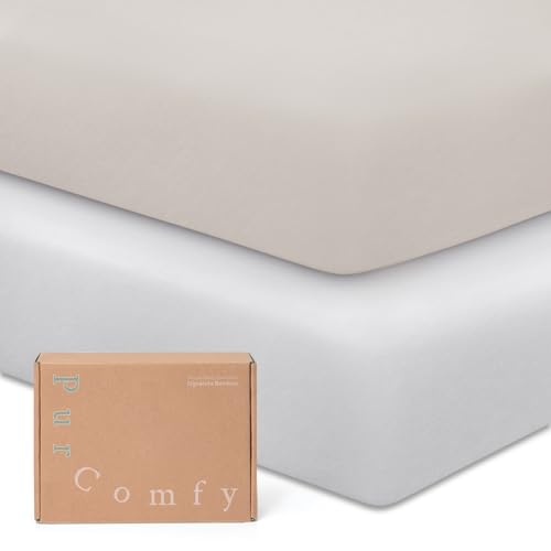 Image of Supersoft Pack and Play Sheets Fitted, Premium Bamboo Viscose Mini Crib Sheets, Pack N Play Mattress Sheets, Graco Playard Baby Sheets Neutral for Boys Girls, 5'' Deep Pocket 2-Pack