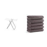 【タオルセット】アイリスオーヤマ 物干し タオルスタンド 20枚分 THE830R×アイリスプラザ フェイスタオル 5枚セット 【ボリューム吸収】 チャコール 綿100% 34×80 タオル