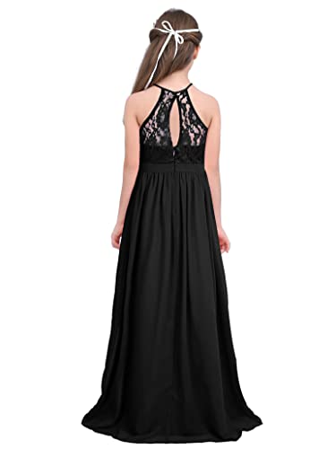 Yartina Kids Flower Girls Dress Wedding Bridesmaid Halter Neck Lace Chiffon Maxi Long Dress Party Ball Gown2