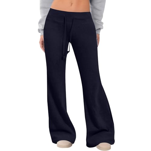 Pantalones largos para mujer, pantalones de ocio, holgados, pantalones deportivos holgados, pantalones deportivos de cintura alta, pantalones de tela con cordón, pantalones de chándal de un solo color