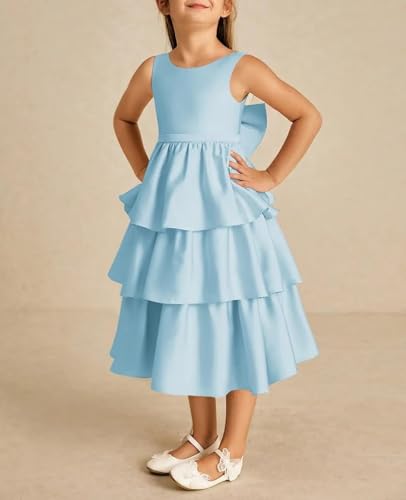 Flower Girl Dresses for Wedding Elegant Satin Princess Pageant Dress with Bow Girls First Communion Dresses3
