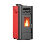 Estufa De Pellets 12Kw | Con Doble Motor Para Hueso De Aceituna Y Biomasa, Tolva de 18Kg | Calefacción en Área de120 m² | Estufa Eléctrica de Pellet, Para Interior, Eficiente Y Silenciosa (Burdeos)