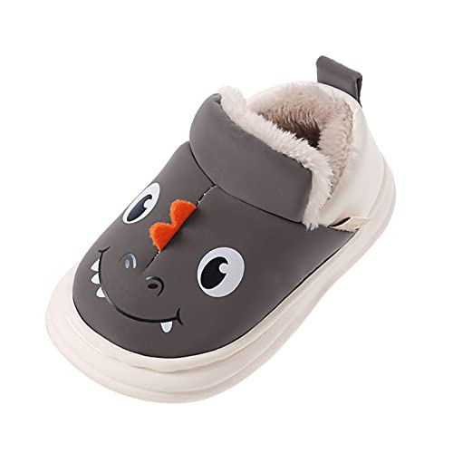 sfdgfhyf Infant Boy Winter Warm Shoes Children Cotton Slippers Boys Cartoon Smlie Dinosaur Bag with (Grey, 2.5 Years Toddler)