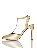  Amazon-Marke: FIND Stiletto Round Toe T-Bar Pumps, Gold (Mirror Gold), 39 EU