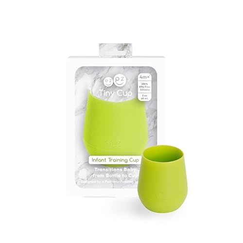 Image of ezpz Tiny Cup (Lime) - 100% Silicone Training Cup for Infants - 4 months + - Designed by a Pediatric Feeding Specialist - Baby-led Weaning Essentials & Baby Gifts
