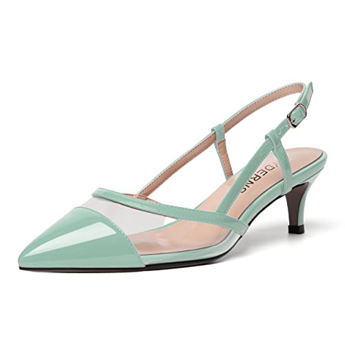 WAYDERNS Womens Casual Ankle Strap Slingback Patent Pointed Toe Dating Buckle Kitten Low Heel Pumps Shoes 2 Inch