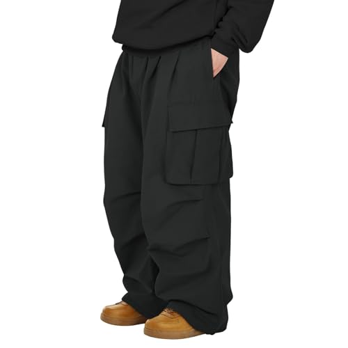 GOFULY Cargo Pants for Men Big and Tall, Drawstring Elastic Waist Sweatpants Hip Hop Parachute Pants Joggers with Pockets3