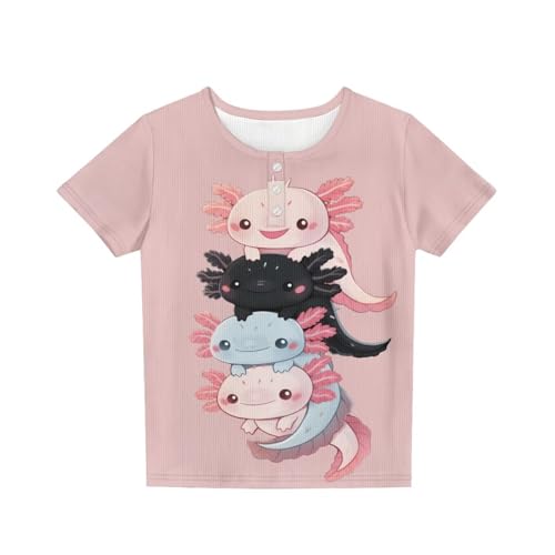 Kids Short Sleeve Henley T-Shirt for Girls 2-16Y Button Down Shirts Summer Casual Active Outdoor School Tops