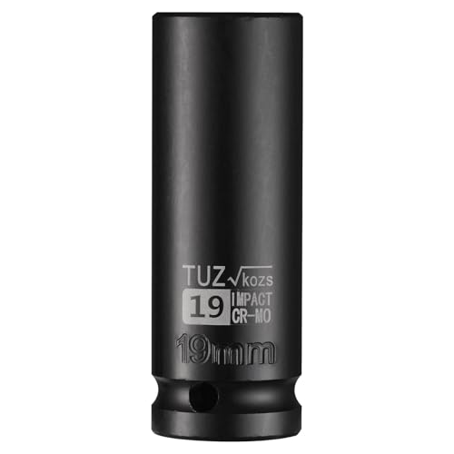 TUZkozs 1/2-Inch Drive 19mm Deep Impact Socket with 6-Point Design, Heat-Treated Chrome Molybdenum Alloy Steel, Metric,Hex Deep Socket