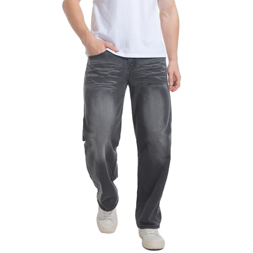 Image of QIMYUM Men's Wide-Leg Baggy Flex Jeans Relaxed Loose Fit Long Denim Pants