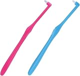 2 Pcs Interspace Compact Soft Toothbrush – Medium Gum Care Single Tufted Brushes for Sensitive Teeth and Gums, Deep Cleaning Oral Care Tool, Orthodontic Tooth Brush Set (Light Blue, Pink)