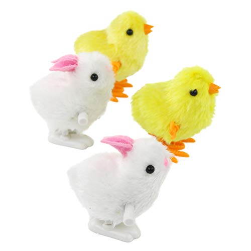 WEWILL Wind-Up Easter Jumping Chicks & Bunny for Kid 3.5 Inch Hopping Plush Toy Party Favor Toy Gift Pack of 4